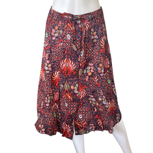 Vintage Sanibel Sport Button Front Skirt Blue Orange Floral Print Size Medium M - Picture 8 of 8